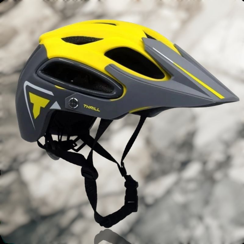 #Helm sepeda MTB gowes #merek thrill diffuse #warna kuning-abu #ukuran dewasa #lingkar kepala 58-62 