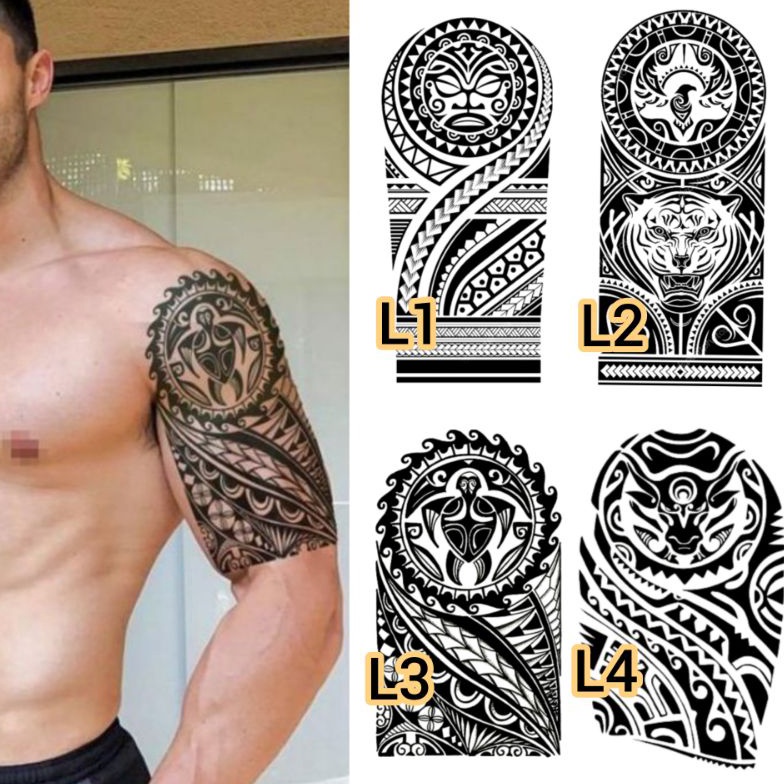 Tato Temporer Tato Tribal Tato simple Tato pria Tato setengah lengan Stiker Tato Minimalis  L KODE X