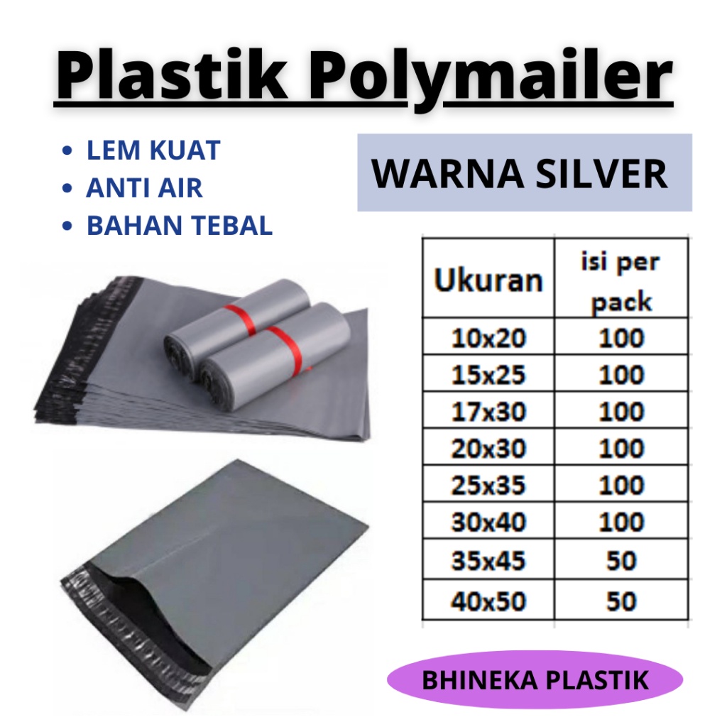 

SPESIAL BULAN INI Plastik Packing Polymailer Silver Uk 35x45 5 pcs plastik packing Lem plastik olshop