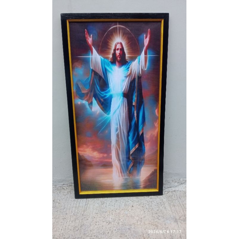 hiasan dinding plus bingkai gambar yesus ukuran 100x50cm