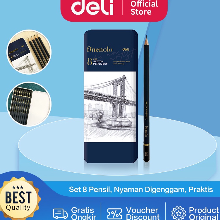 

KODE R83L Deli Sketch Pencil Set Pensil Sketsa Pensil Gambar isi 8 Tempat Pensil Metal EC26