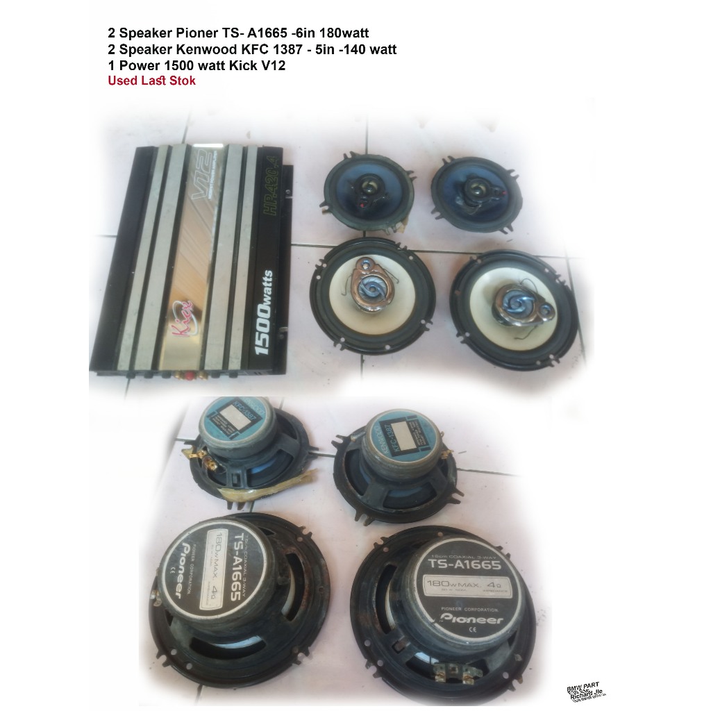 Power 1500 watt Kick V12 & Speaker Pioner TS- A1665 -6in 180watt Speaker Kenwood KFC 1387