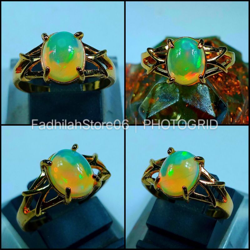 Cincin Wanita Natural Batu Kalimaya Opal Super Kembang Jarong Ethiopia