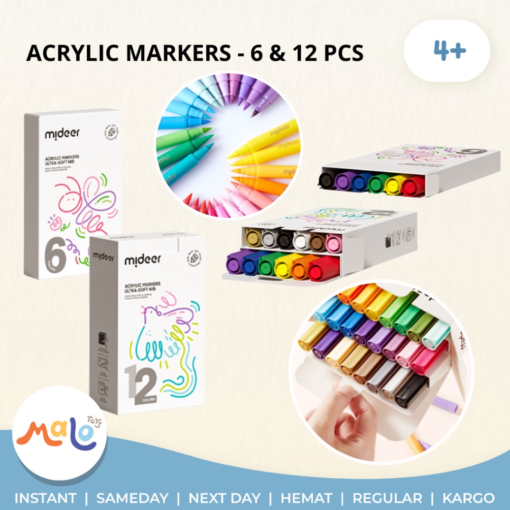 

PRODUCT TERPOPULER MALOTOYS Mideer Acrylic Marker Spidol Akrilik Lembut Ultra Soft Nib 6 12 pcs Warna Colors Spidol Mewarnai Menggambar Kesenian Nontoxic Mainan Anak Prakarya Color Malo Toys