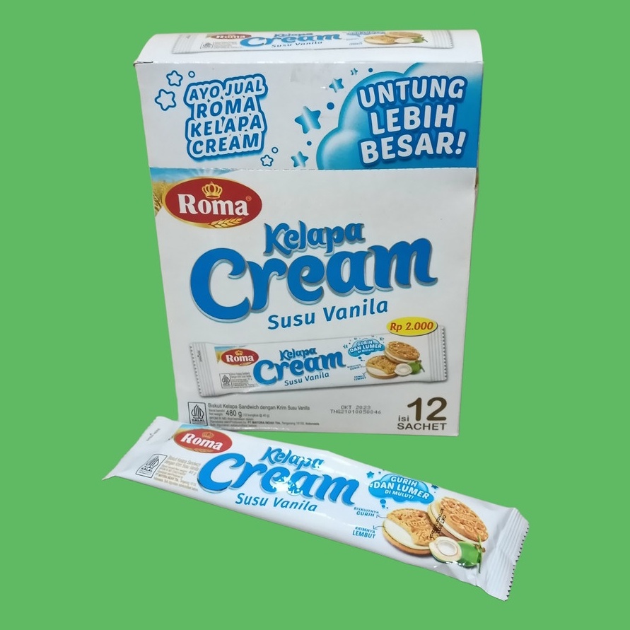 

PROMO SPESIAL Roma Kelapa Cream susu vanila Box isi 12 Pcs eceran 2 hadiah ultah bingkisan acara 17an