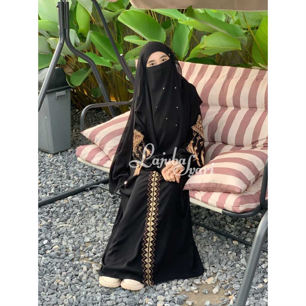 Abaya bordir slavina-abaya arab hitam-abaya bordir anak dan dewasa