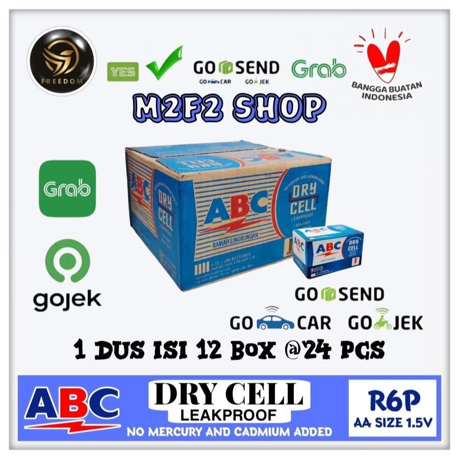 Batu Baterai ABC Biru Dry Cell Ukuran Kecil AA Type R6P IEC/SUM-3/AA SIZE 1.5V - Kemasan Karton (Khu