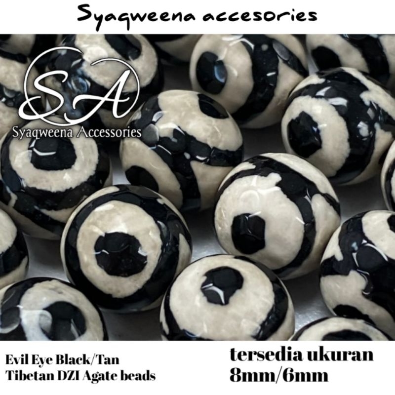 Evil Eye Black/Tan Tibetan DZI Agate beads