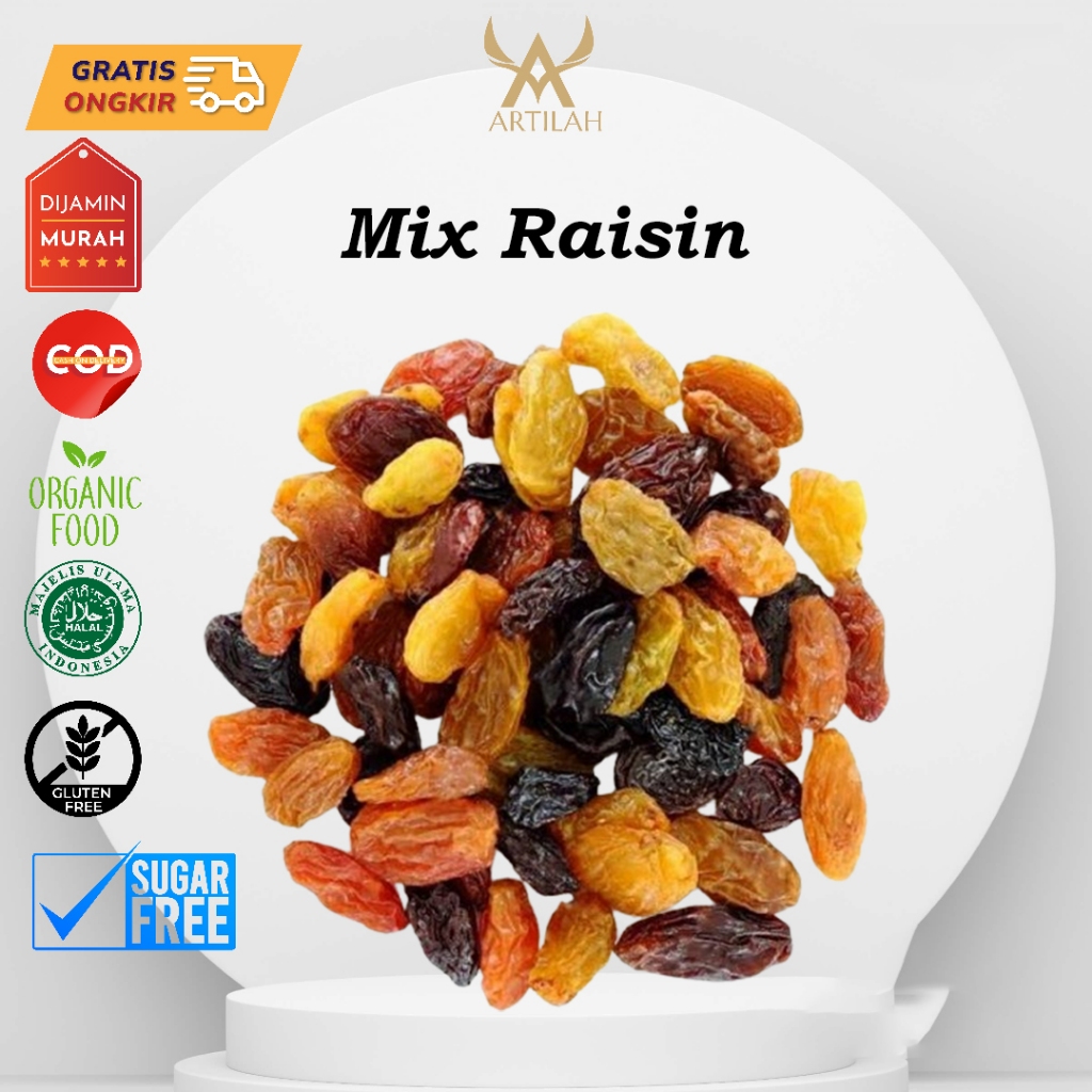 

Mix Raisins Unsweetened / Kismis Emas dan Hitam / Kismis Campur 250gram(1/4kg) camilan food