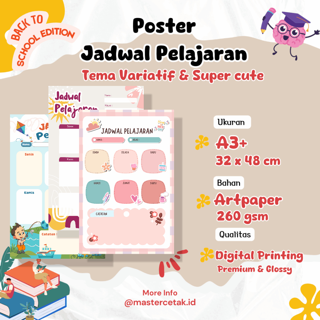 

Poster Jadwal Pelajaran Ukuran A3+ Tema Variatif