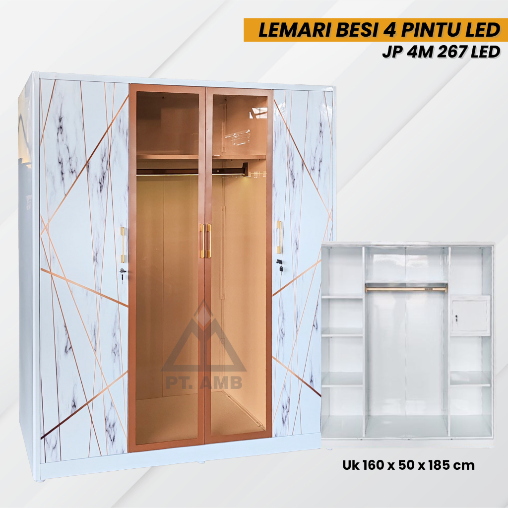 LEMARI PAKAIAN 4 PINTU BESI SLIDING LED /LEMARI PAKAIAN 4 PINTU BESI SLIDING/LEMARI SLIDING 4 PINTU 