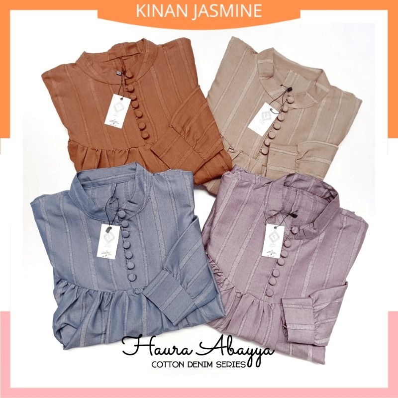GAMIS ABAYA PREMIUM Original Kinan Jasmine Cotton Denim Import Strippy Stripe Garis Line Size Jumbo 