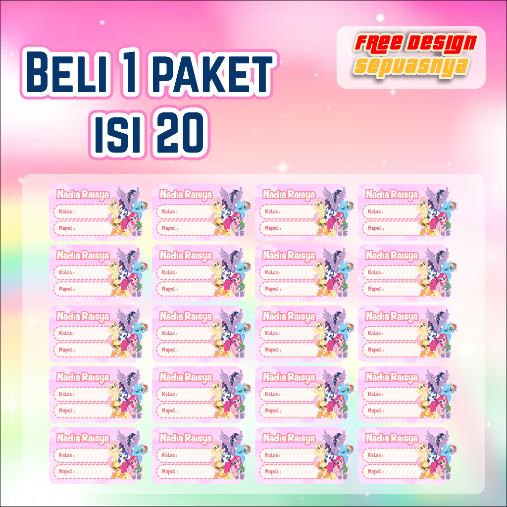 

Stiker Label Buku Pelajaran Custom Free Desain isi 20 pcs