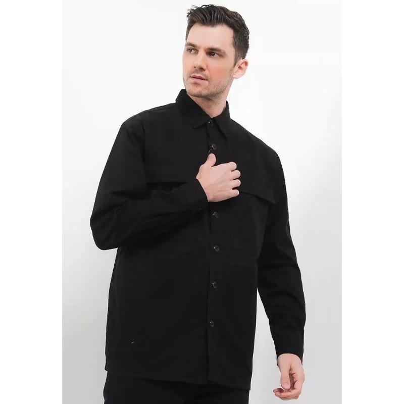 KLO456 JAKET KEMEJA KATUN LOIS ORIGINAL PRIA WARNA HITAM