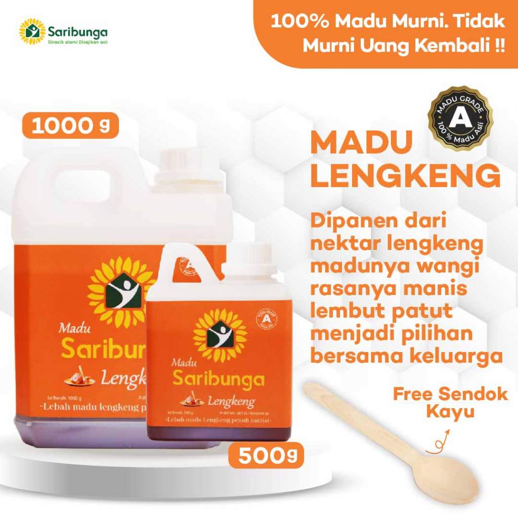 

Madu Kelengkeng Murni Asli Saribunga - Madu Murni Asli 100% Original Tanpa Campuran - Madu