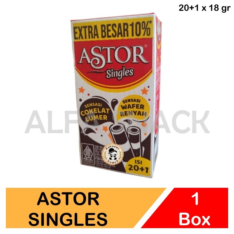 

Astor Singles Wafer Roll Kemasan Box 20+1 x 18 gram