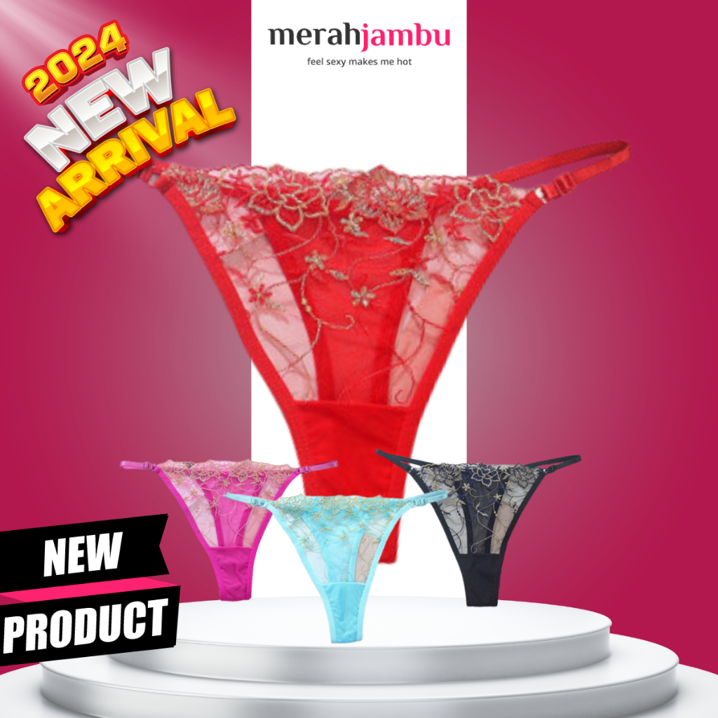 MJ Celana Dalam Wanita G String Sexy Bordir Transparan Thong Tali Bisa Adjust Import 1270