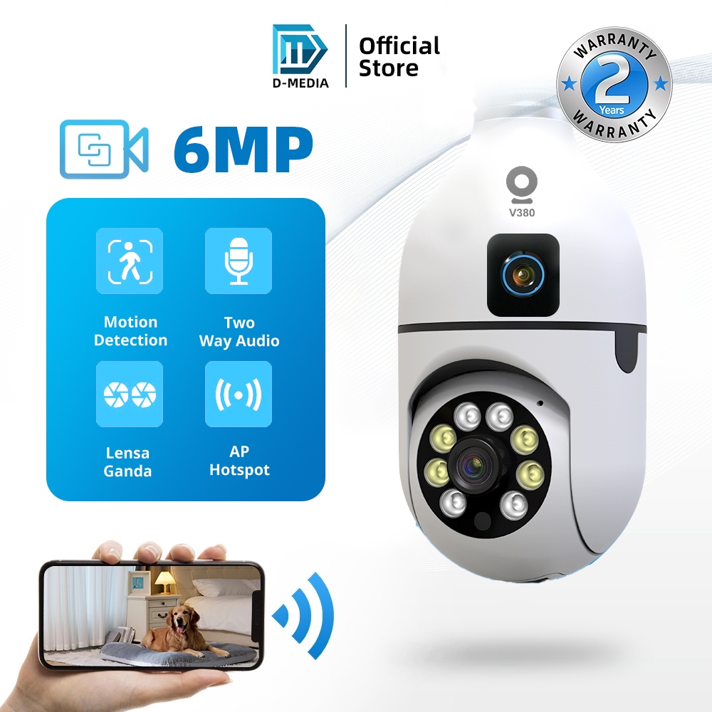 Digimedia Y02pro CCTV 1080P IR Night Vision V380 Pro kamera cctv  360°Dual Lens Bulb Camera