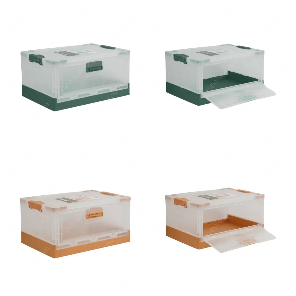 AZKO Stora 51x35x26 Kotak Penyimpanan Lipat - Hijau Pine/Cokelat Mocha Mousse