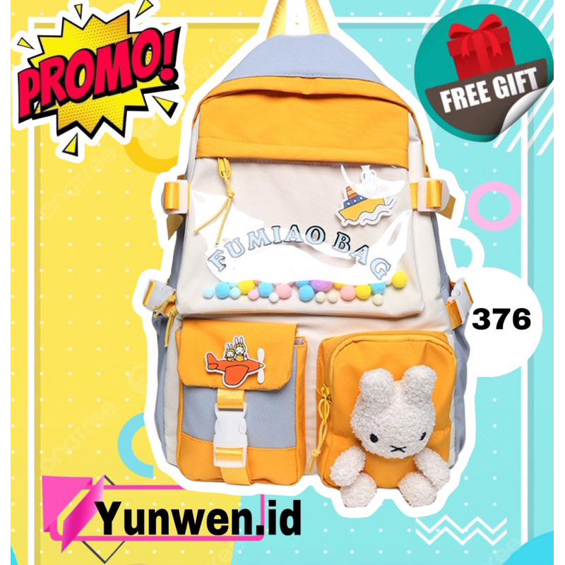 YUNWEN.ID tas ransel sekolah wanita anak perempuan sd smp sma import fashion korea style Free Boneka