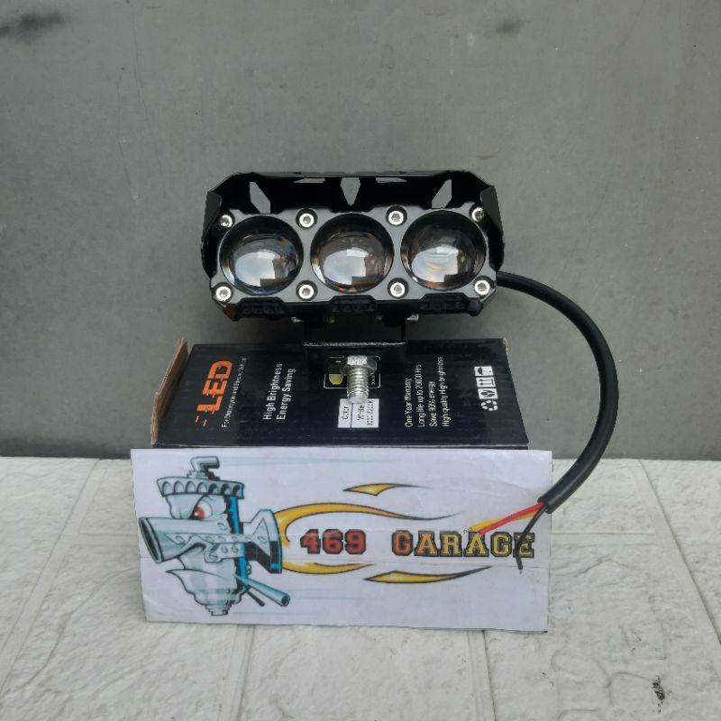 Lampu Led Tembak SQL 3 Mata (Kuning Putih) | Lampu Sorot Laser 2 Warna 12 Volt Motor & Mobil