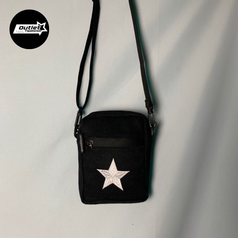 borongan tas selempang bahan corduroy motif bintang