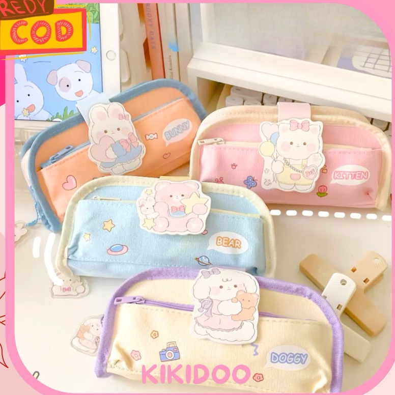 

Kikidoo Kotak Pensil Besar Double Zipper Warna PasteL Kawaii RT221 x P7B9