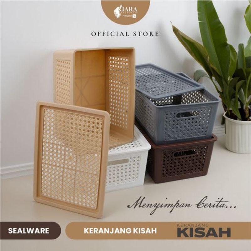 SEALWARE KIARA KERANJANG KISAH ROTAN + TUTUP / KERANJANG PLASTIK MOTIF ROTAN