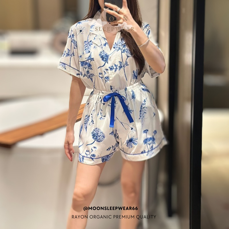 MOONSLEEPWEAR • Baju Tidur Rayon Bermotif Bunga Baju Tidur Wanita Bahan Rayon Premium Adem Dingin Le