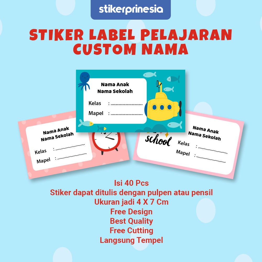 

Stiker Label Buku Pelajaran Anak Custom Gratis Desain isi 40 Pcs