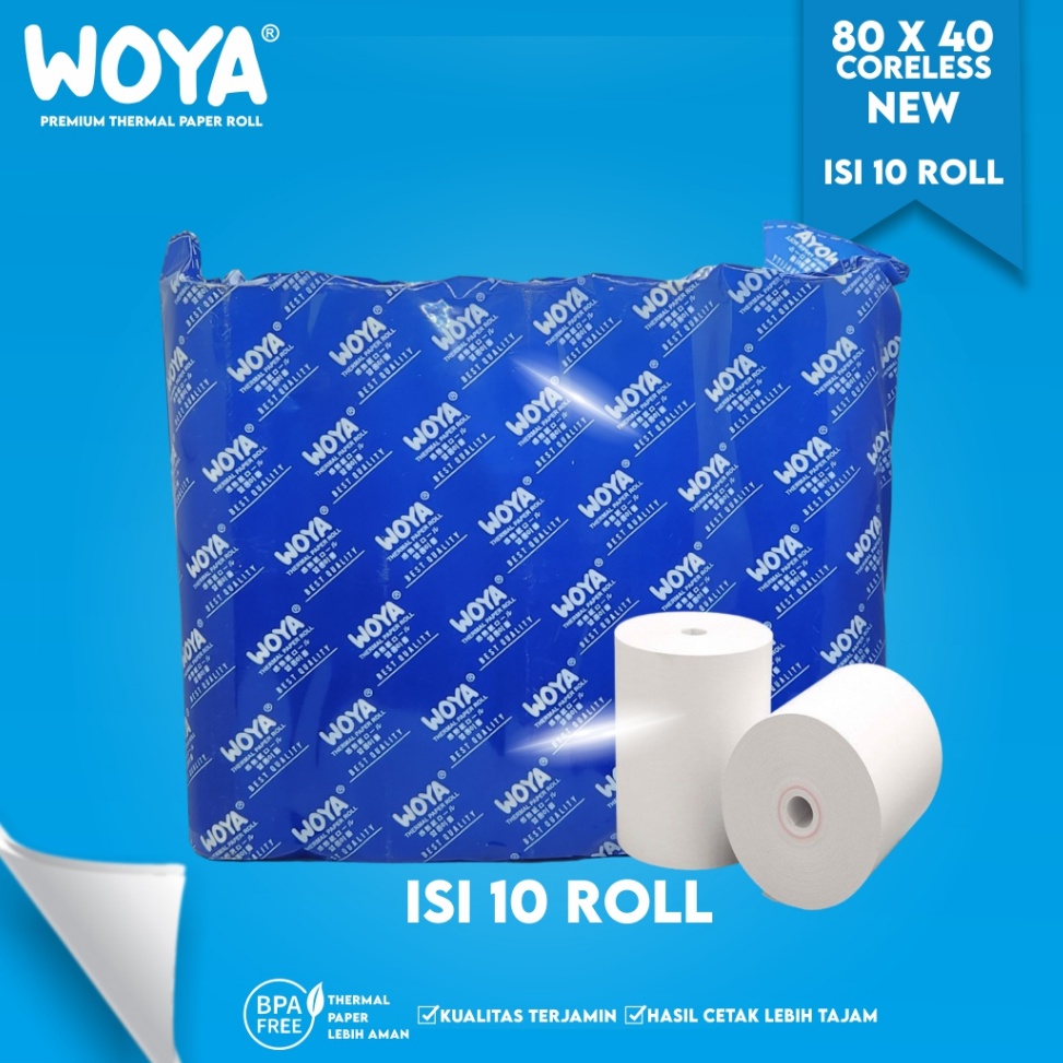 

KODE A88Q WOYA 1 ROLL KERTAS THERMAL STRUK KASIR PPOB PAPER ROLL 8X4 CORELESS TERMAL POS RECEIPT MINI PRINTER BLUETOOTH 8MM 8X4MM CORELESS PREMIUM TANPA CORE