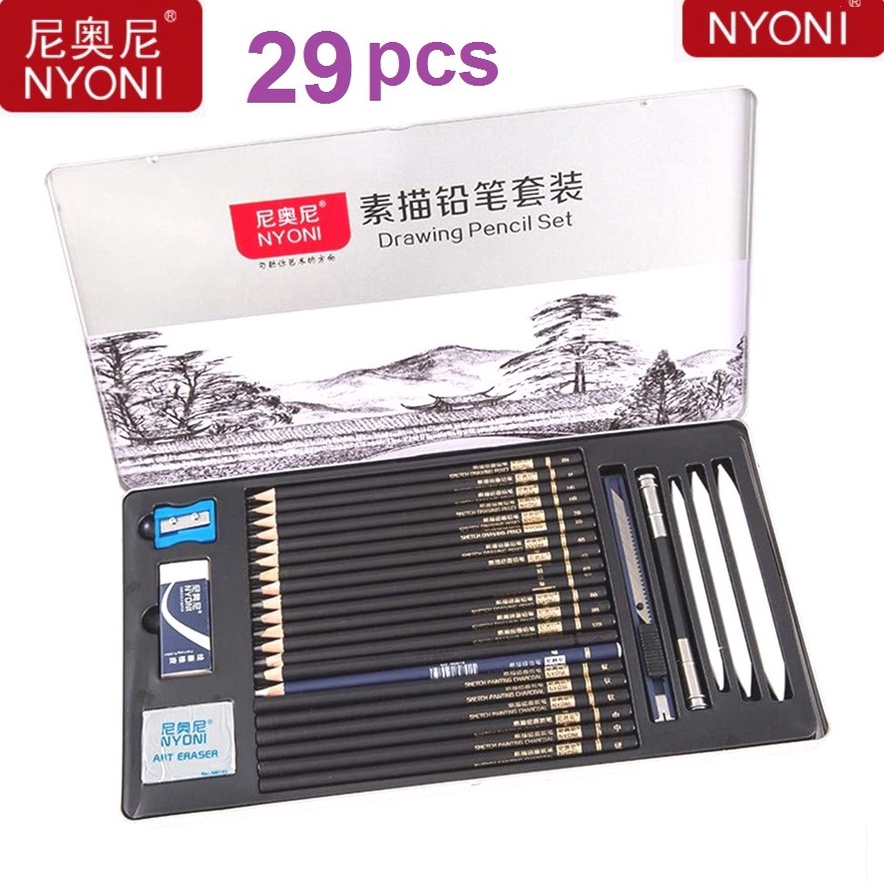 

KODE Y66X Nyoni Drawing Pencil Gambar Set 29pcs Metal Tin Box Pensil Gambar Lukis Sketsa Lengkap Paket