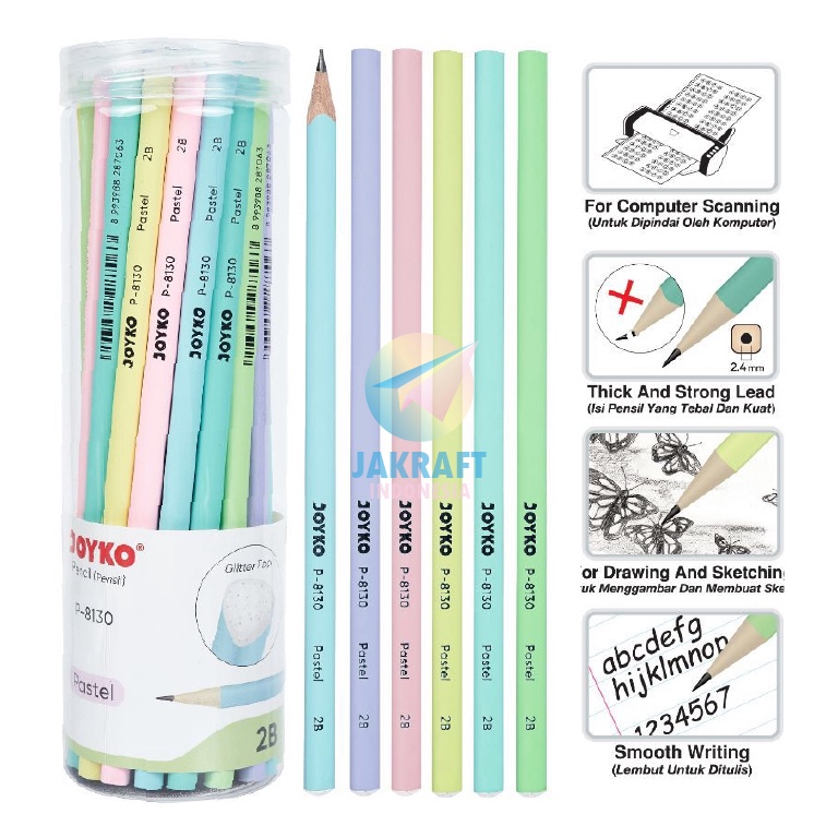

36 Pcs Pensil Tulis 2B Warna Warni Pastel JOYKO P813 Souvenir Ultah Ulang Tahun Wedding Fancy h U6E9