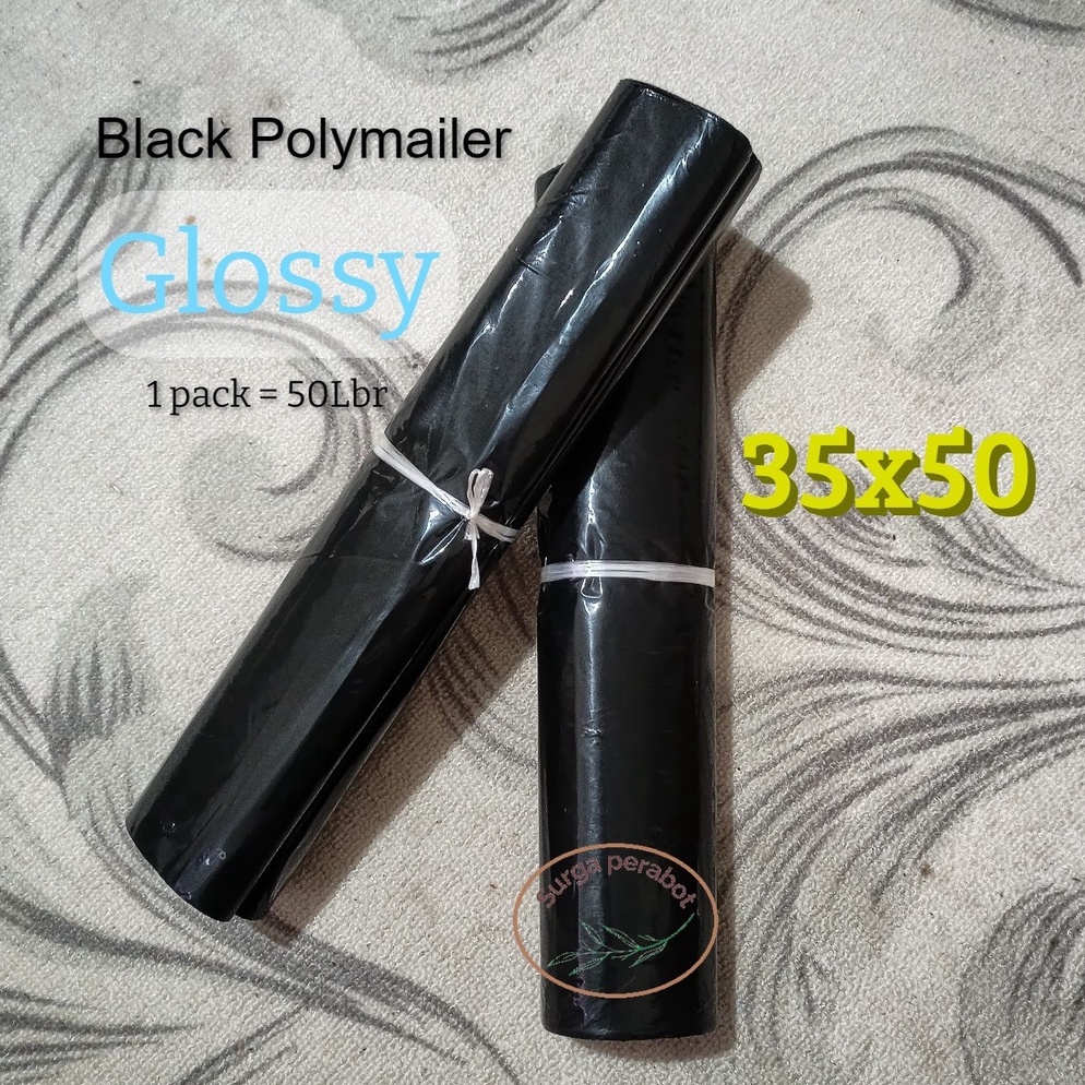 

POLYMAILER 35x5 HITAM POLOS GLOSSY POLIMAILER PLASTIK AMPLOP PACKING OLSHOP f F4E6