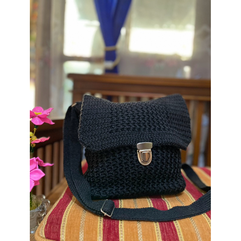 Tas selempang RAJUT wanita| Tas Rajut Hitam
