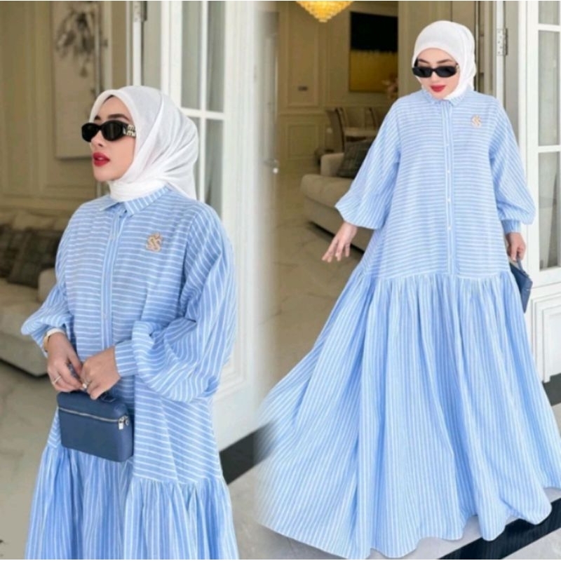 Shellasaukia Dress garis kancing premium by shellasaukia