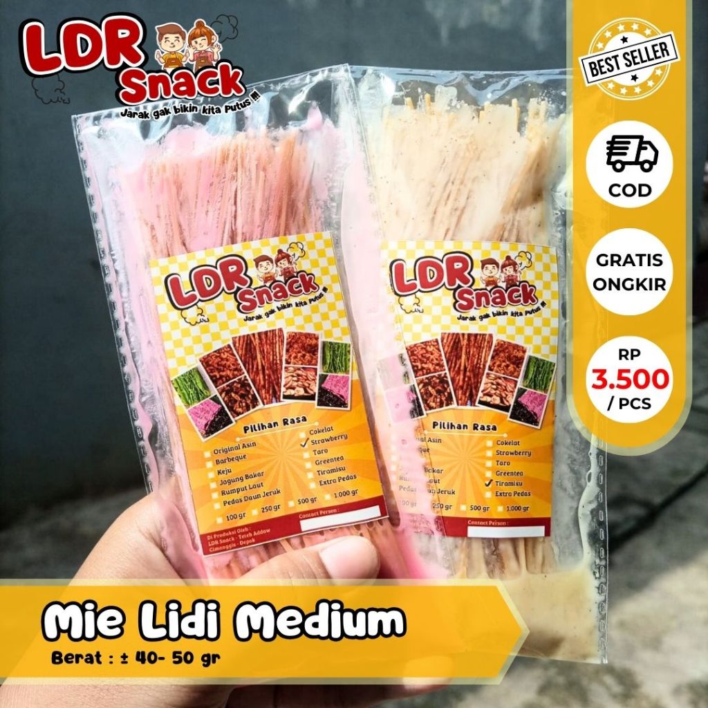 

LDR Snack Mie Lidi Medium / Mie Lidi Manis / BELI 20 GRATIS 1