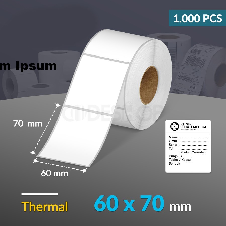 

Label Barcode Thermal Stiker 60x70mm 1 baris 1.000 lbr