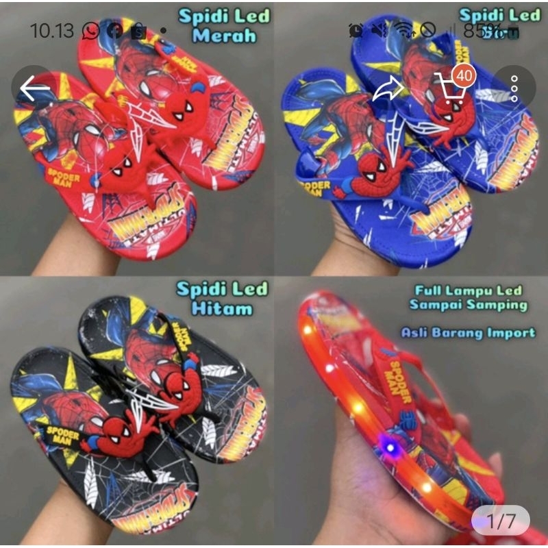 SANDAL JEPIT LAMPU LED ANAK MOTIF SPIDERMEN IMPORT FLIP FLOP