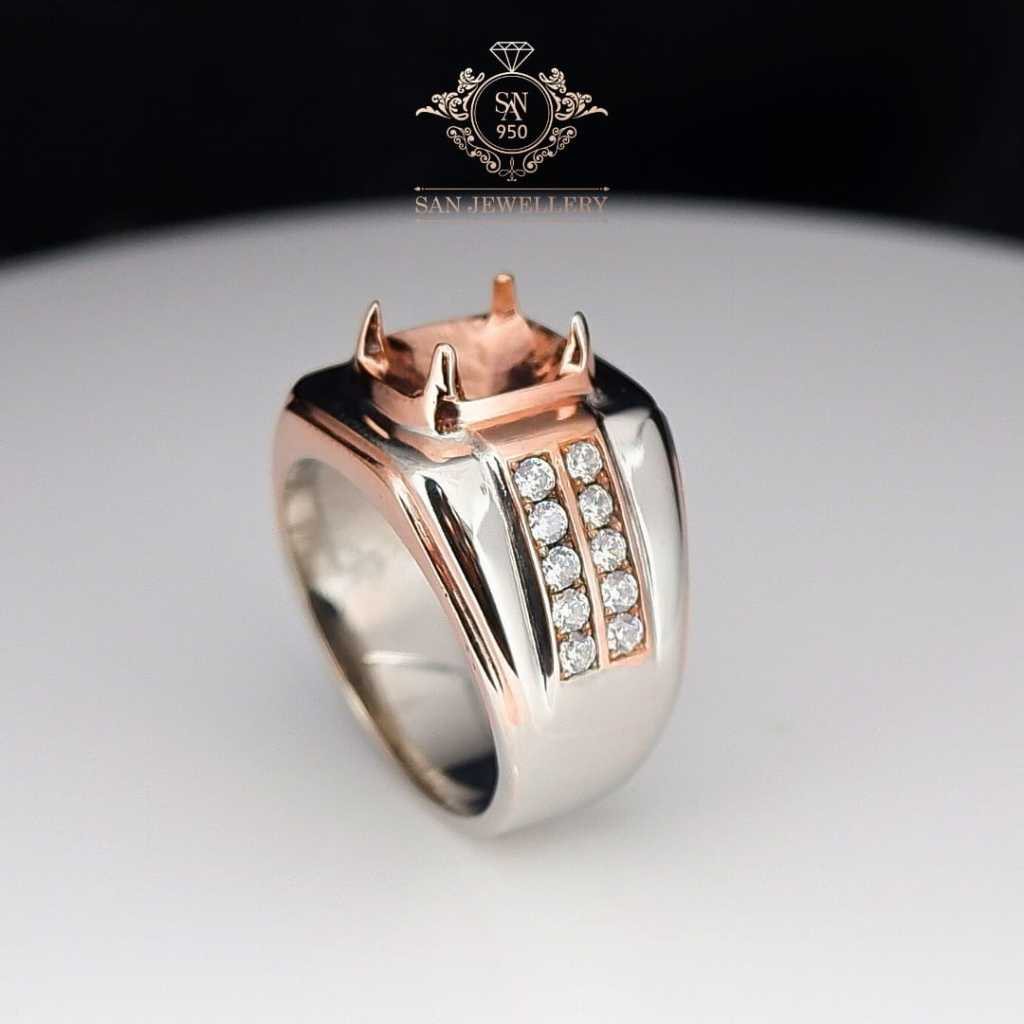 Cincin Emban Perak 950 Pria Kosongan Custom Ikat Batu Mulia Akik Permata EB430