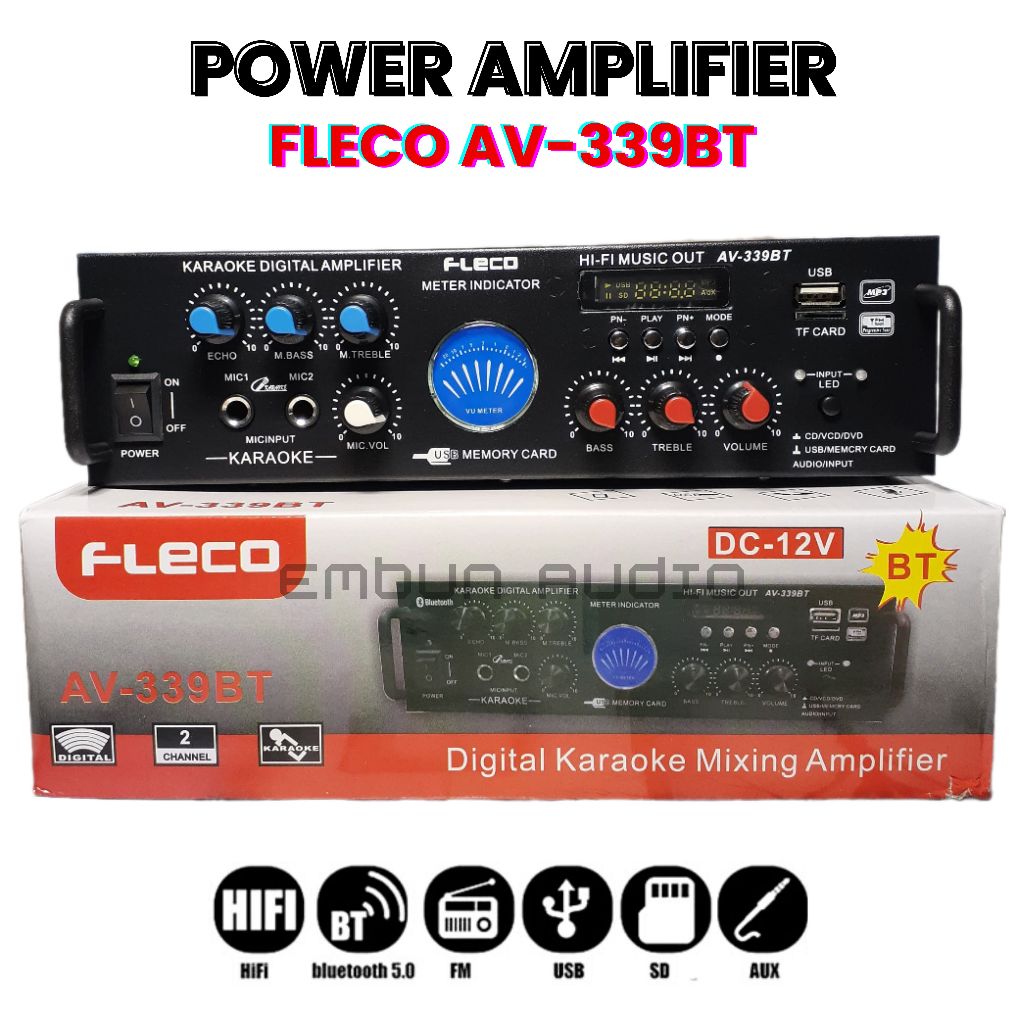 Power Amplifier Bluetooth FLECO AV-339BT Power Penguat Suara Audio Speaker | FLECO AV 339BT Input Mi