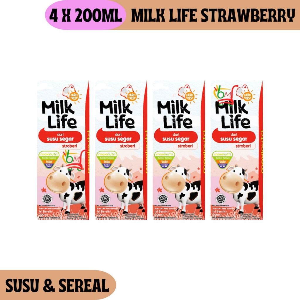 

4PCS Milk Life Stroberi Susu Sapi Segar Rasa Strawberry