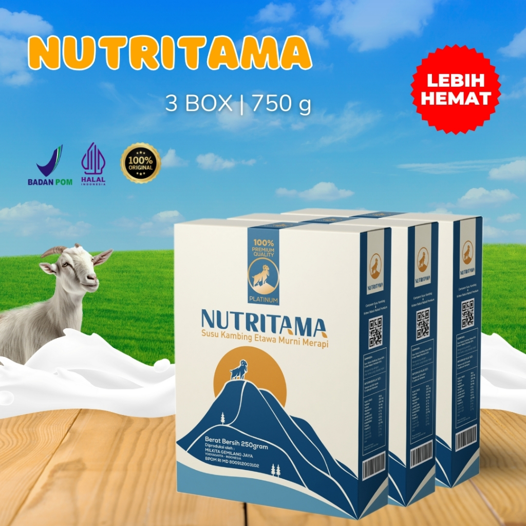 

Susu Kambing Etawa - Nutritama 100% Original BPOM - 3 BOX 750 Gram - Susu Kesehatan Tulang & Sendi