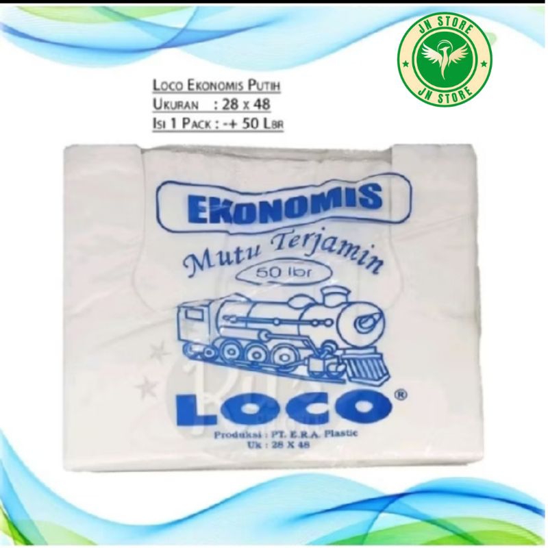 Kantong Plastik Loco Economis PUTIH uk. 28x48 Isi 50 lbr