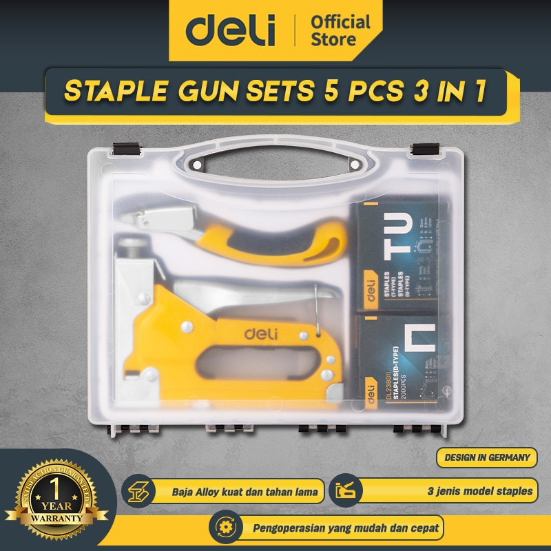 

Deli Staple Gun Sets 5 Pcs 3 In 1 / Stapler Staples Tembak EDL238105