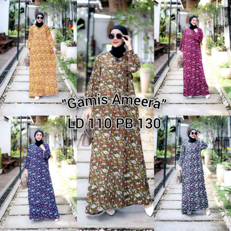 Dress Gamis Ameera Rayon Motif Bunga Busui | Gamis wanita Muslim