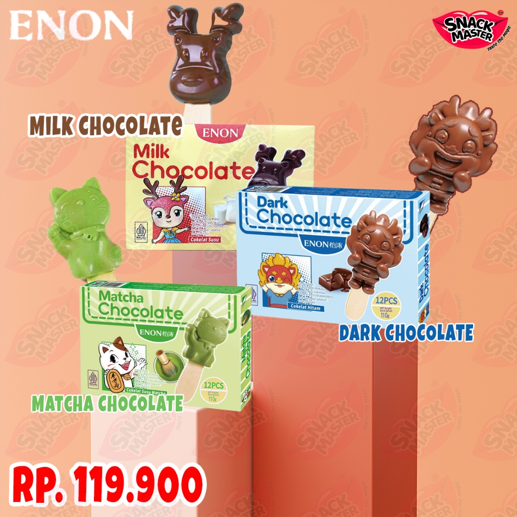 

[PAKET BUNDLE 3] Enon Karakter Animal Chocolate Stick 3 Pack 110g Matcha Chocolate Milk Chocolate, Dark Chocolate Camilan Manis