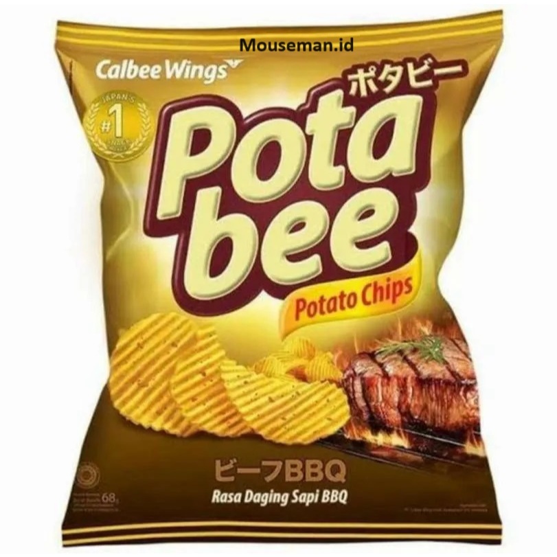 

Makanan Ringan Potato Chips Keripik Kentang Crunchy Pota Bee Rasa BEEF BBQ SAPI PANGGANG BBQ 15gr