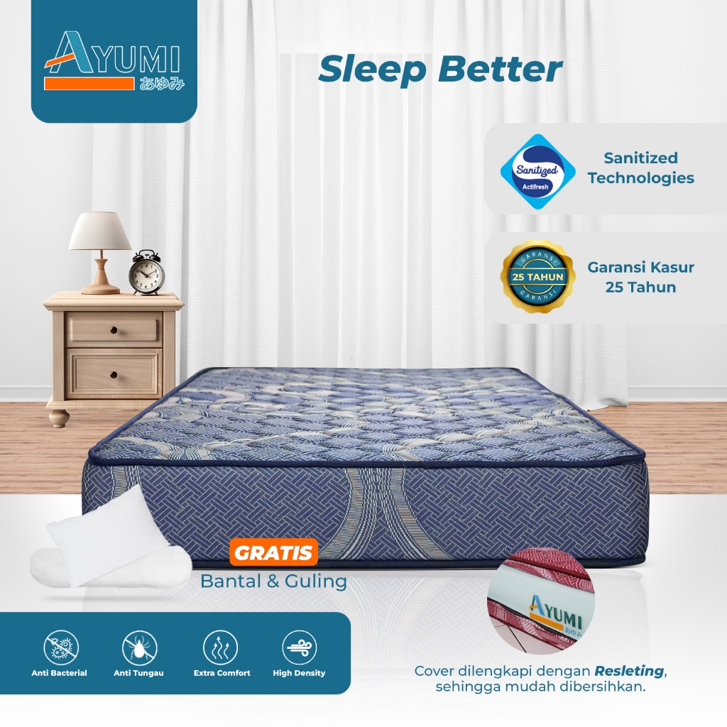 AYUMI Kasur Busa High Premium Density Foam Mattress Tebal 20cm Garansi 25 Tahun Gratis Bantal dan Gu