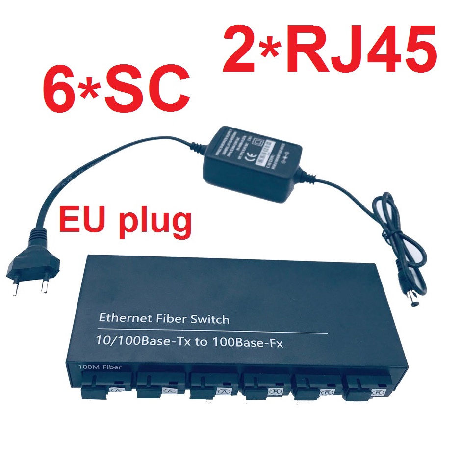 Media Converter 6 Port FO 2 Port LAN Fiber Switch Optic 6 SC 2 RJ45 Optical Dengan EU Adapter h A4L4